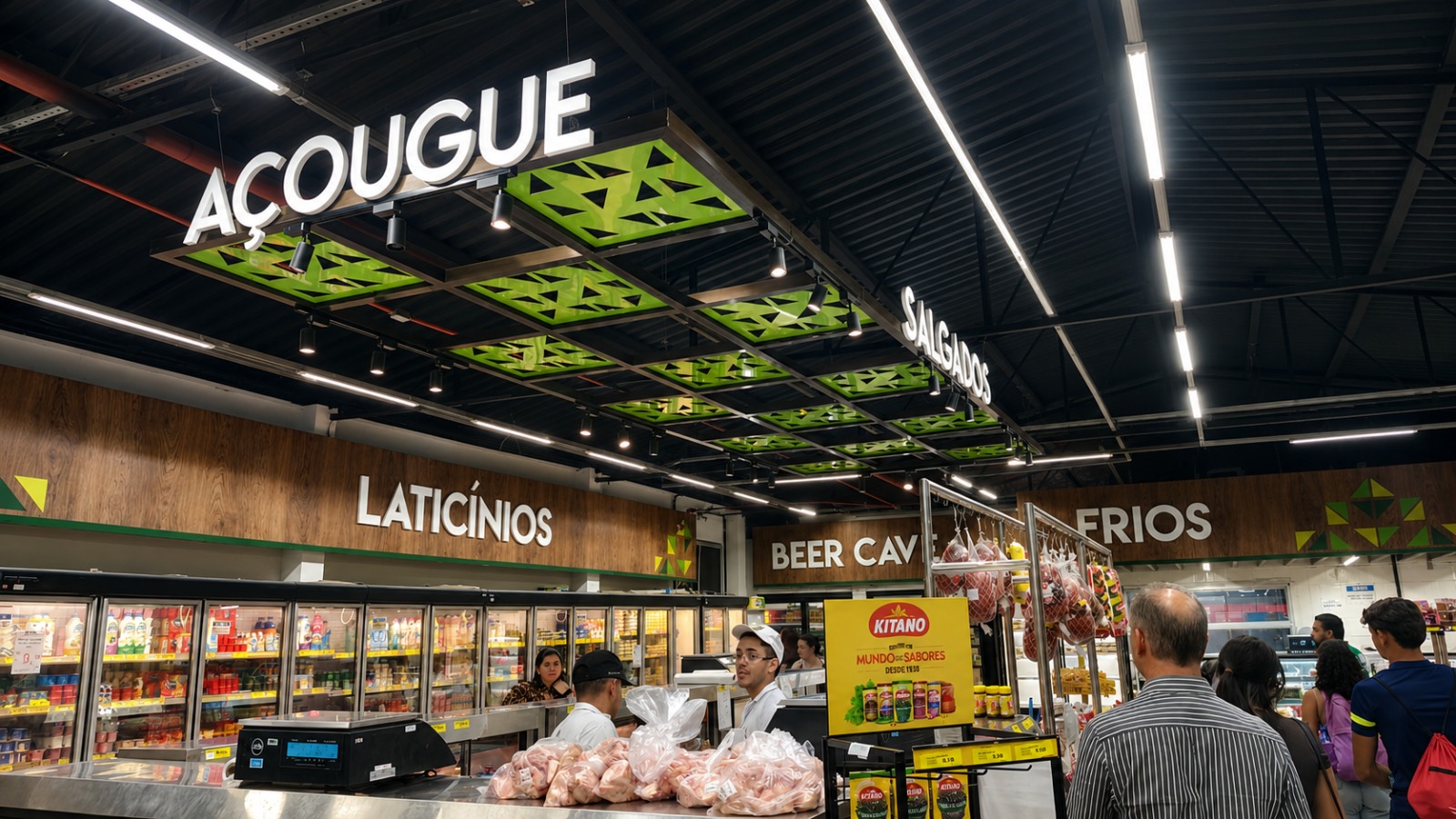 Letras caixa iluminadas do açougue e laticínios